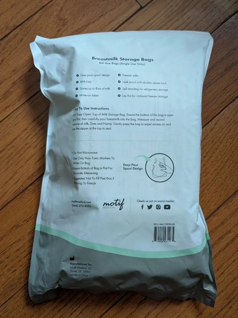Motif Breast Milk 6 oz Storage Bags (100 Count)